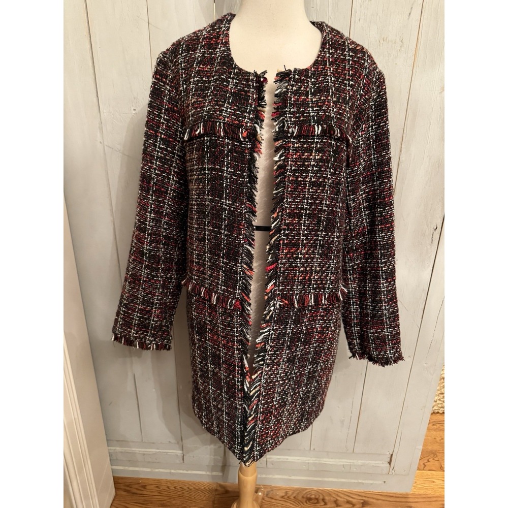Rafaella Blazer Fringe‎ Tweed Longer Patterned Red Blazer/Jacket Business Sz-XL